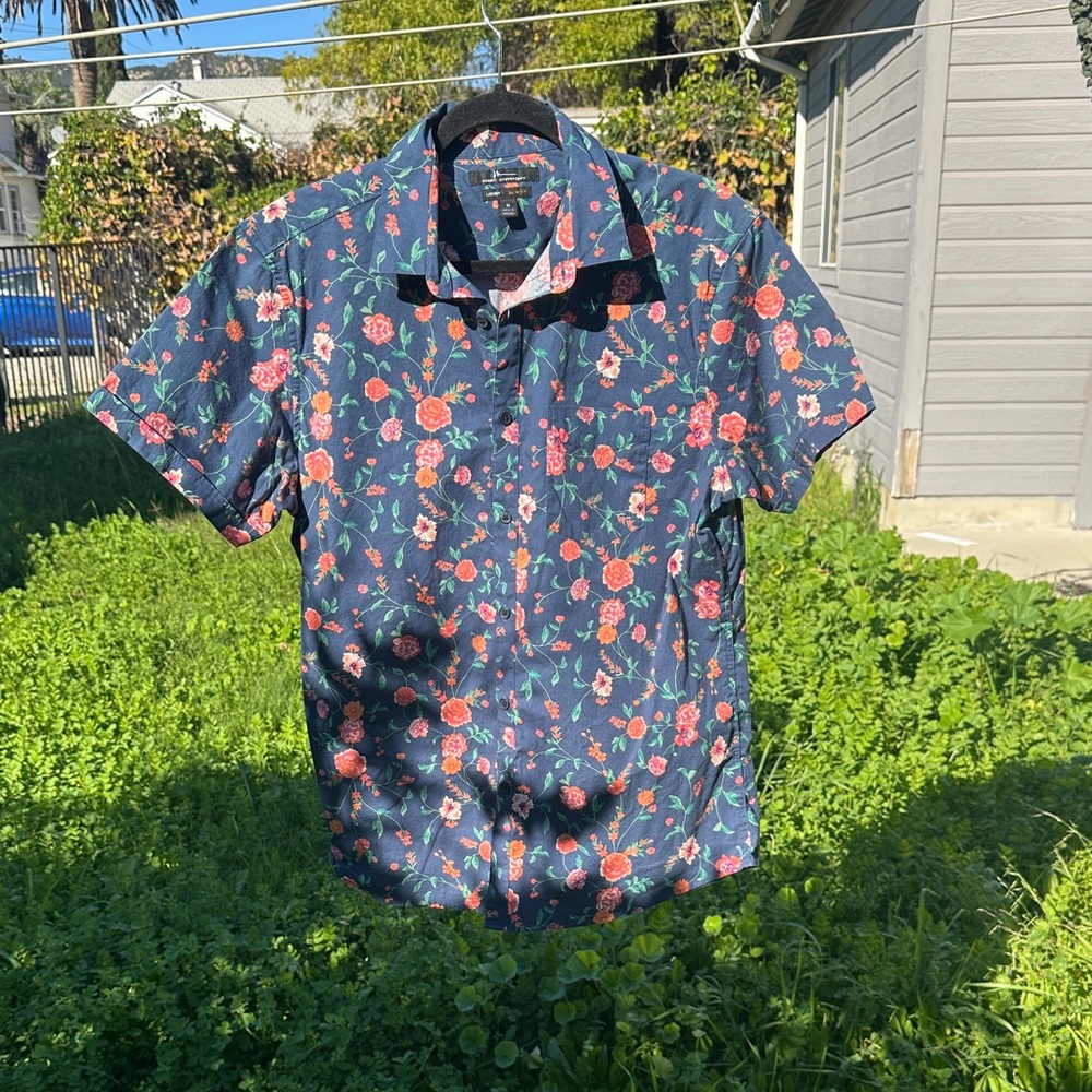 Marc Anthony Luxury Slim Fit Dark Blue Floral Men's Shirt
